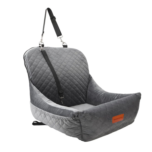 WOOAIDAGG Dog Car SeatCar Dog Seat for Small DogsDog Booster Car Seat with SeatbeltWashable Dog Car Travel Bed Easy to AssembleComfy Pet Car SeatClip-On Safety Leash and Storage Pocket (Grey)